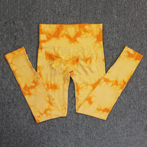 Popular seamless smiley face tie-dyed yoga pants high waist peach hip tights high elastic fitness pants - 图片 3