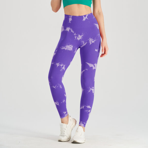 Popular seamless smiley face tie-dyed yoga pants high waist peach hip tights high elastic fitness pants - 图片 17