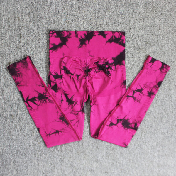 Popular seamless smiley face tie-dyed yoga pants high waist peach hip tights high elastic fitness pants - 图片 36