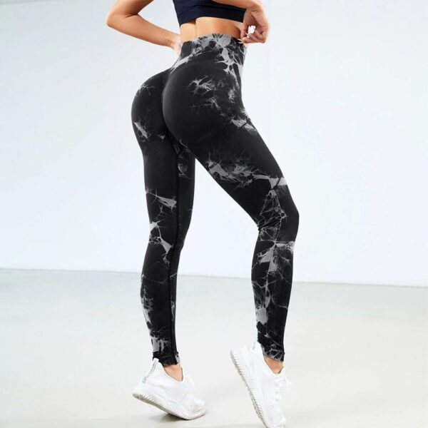 Popular seamless smiley face tie-dyed yoga pants high waist peach hip tights high elastic fitness pants - 图片 11