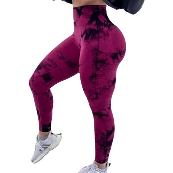 Popular seamless smiley face tie-dyed yoga pants high waist peach hip tights high elastic fitness pants - 图片 26