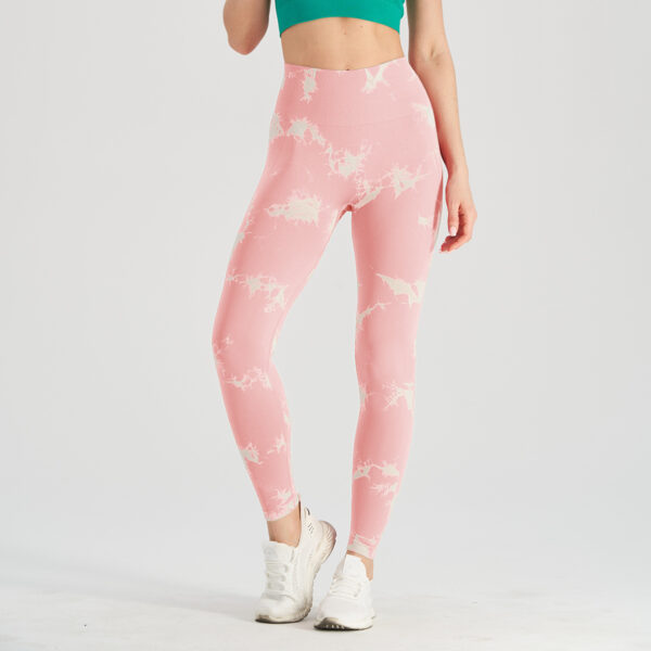 Popular seamless smiley face tie-dyed yoga pants high waist peach hip tights high elastic fitness pants - 图片 16