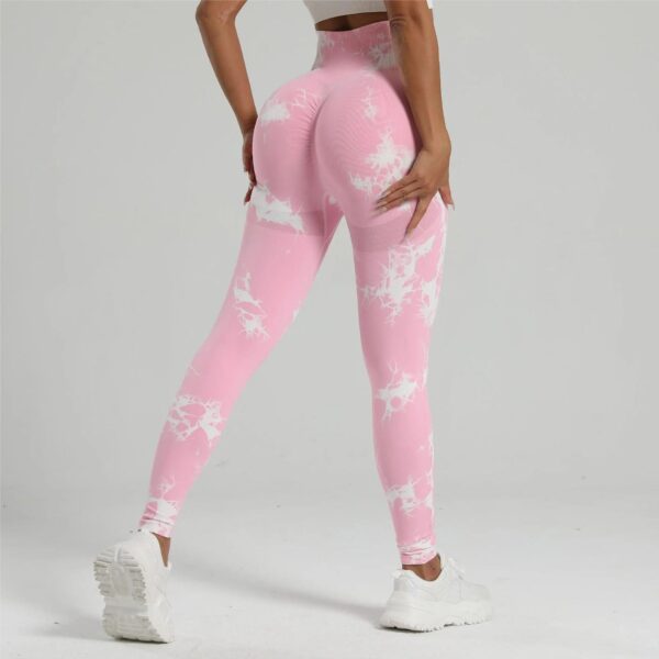 Popular seamless smiley face tie-dyed yoga pants high waist peach hip tights high elastic fitness pants - 图片 20