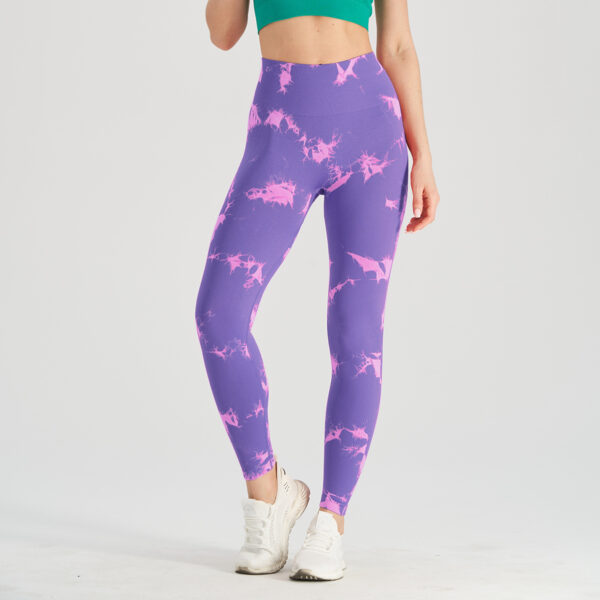 Popular seamless smiley face tie-dyed yoga pants high waist peach hip tights high elastic fitness pants - 图片 18